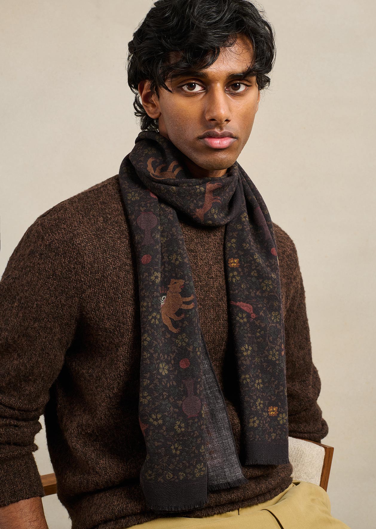 Fringed printed scarf