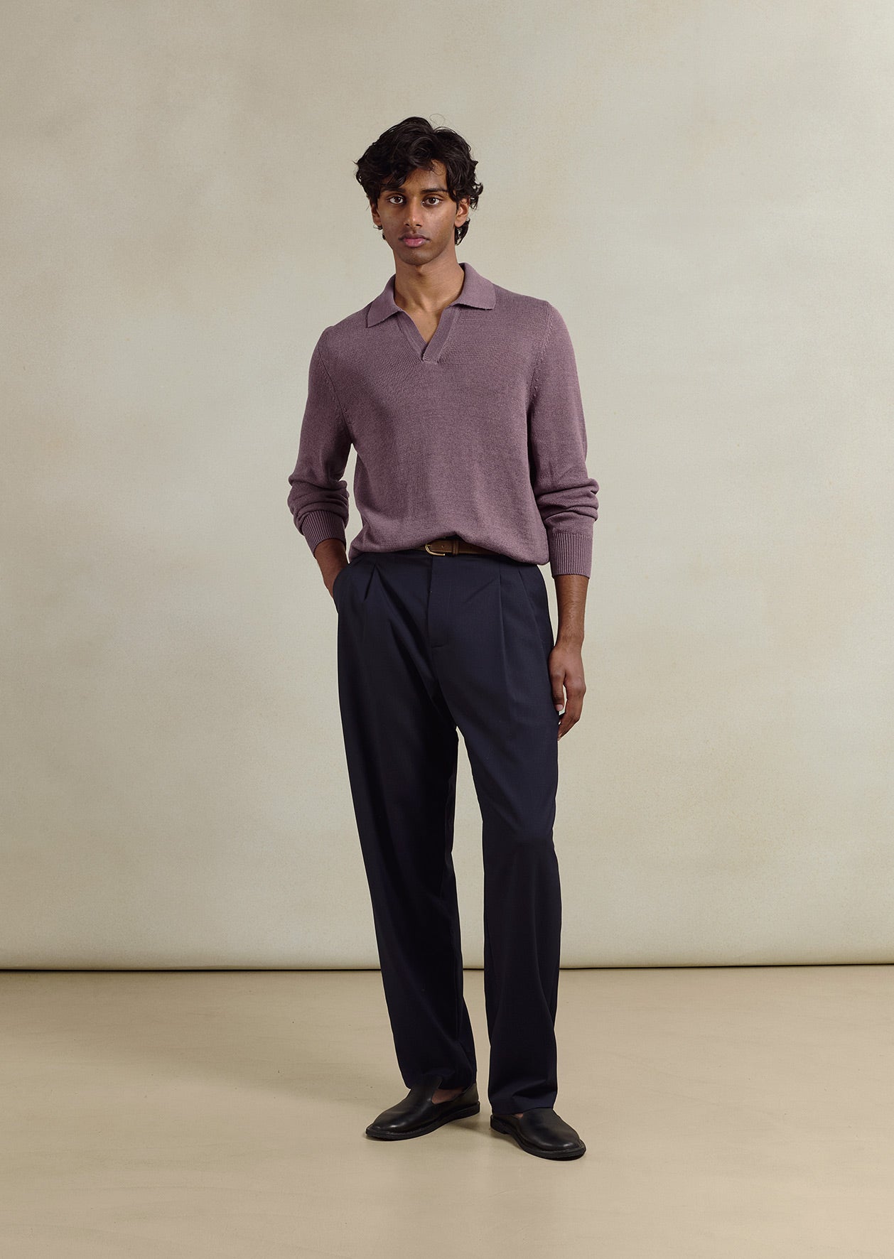 Knitted Long Sleeve Polo